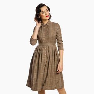 Lindy Bop 'Charlotte' Vintage Rustic Checked Tweed Shirt Dress